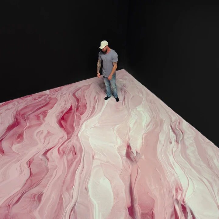Rose pink metallic epoxy floor across a studio in San Jose, CA